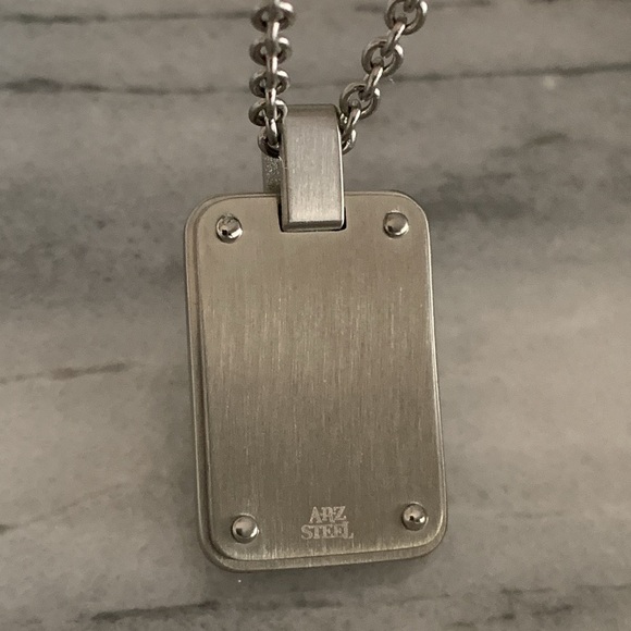 Turquoise and Stainless Steel Star of David Dog Tag On 24” Chain - Picture 2 of 3